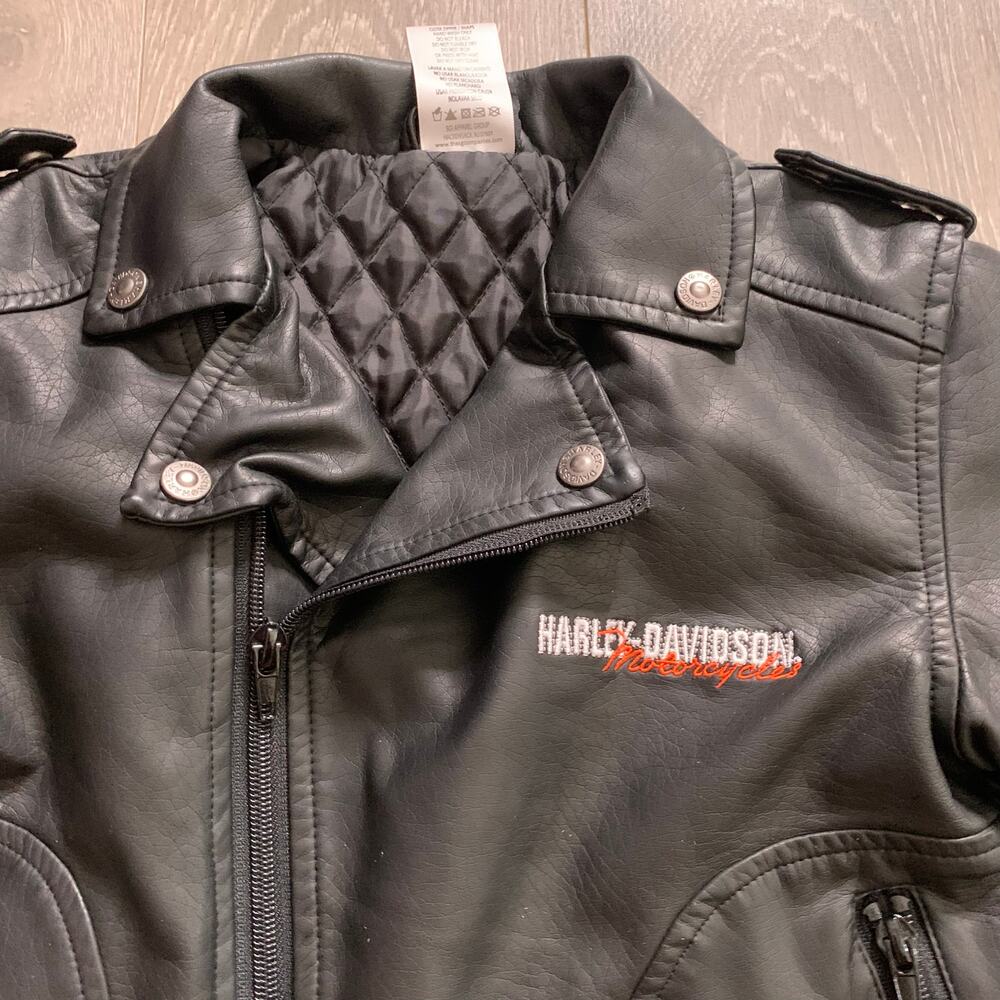 Harley-Davidson Motorcycles Embroidered Black Full Zip Biker Jacket 4T - Picture 4 of 6